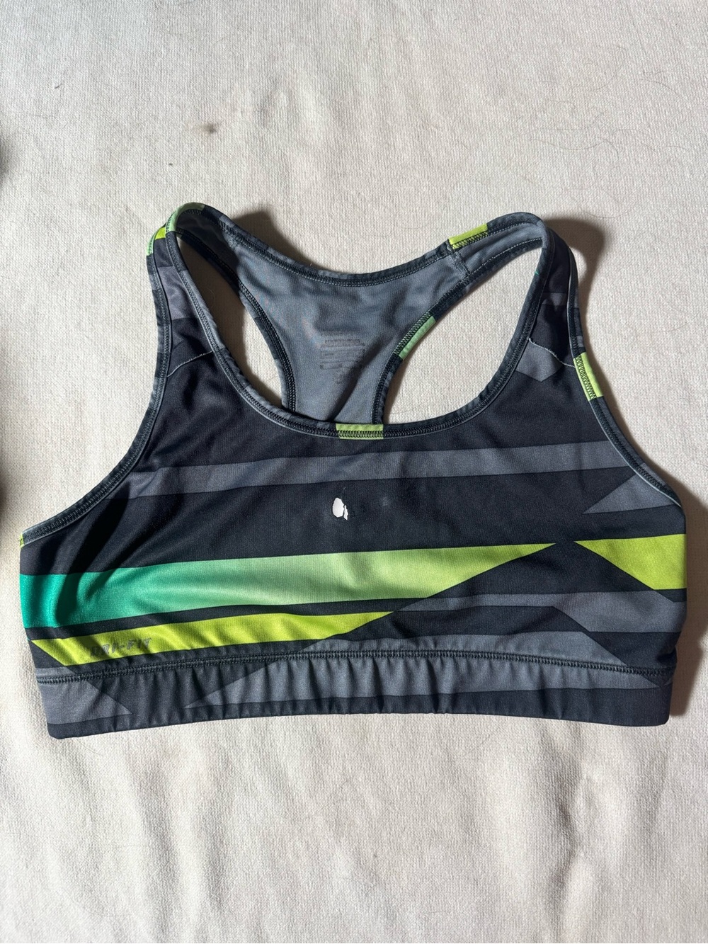 Nike Dri Fit Green and Black Medium Sports Bra Y2K